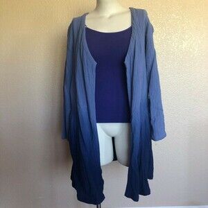 Soft Surroundings Blue Gauze Tie Dye Open Long Coverup Kimono Cardigan Top Sz S
